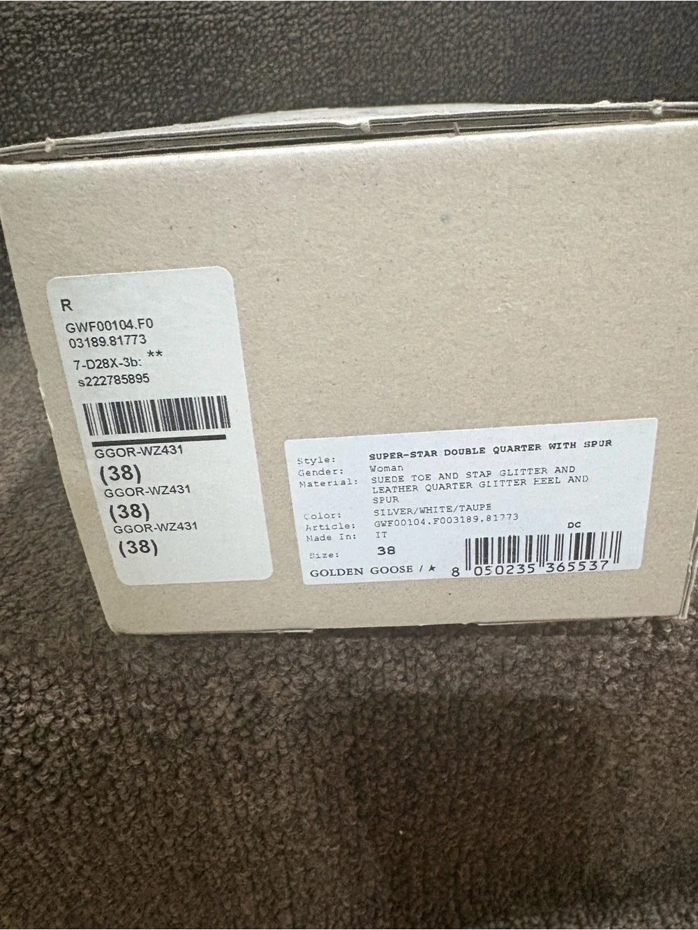 Golden Goose White Sneakers with Silver Glitter and Tan Star